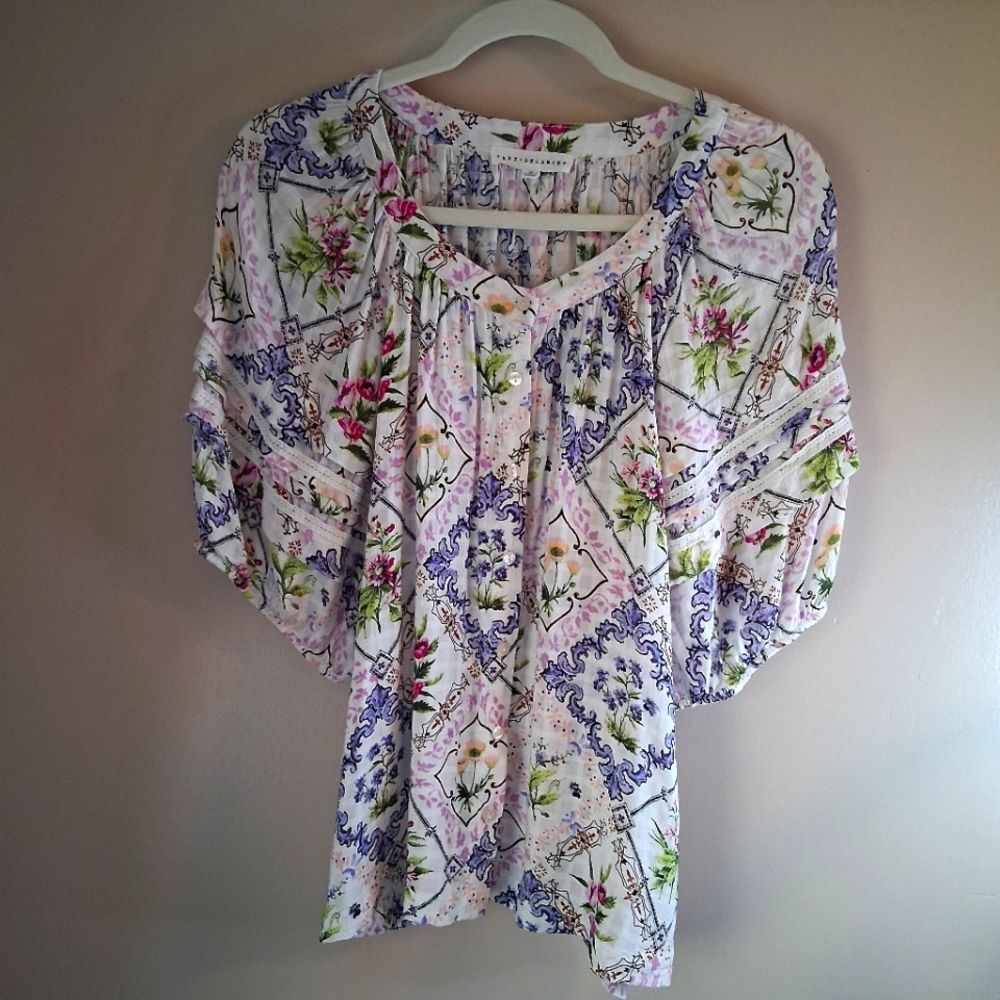 Jane and Delancey Purple and Pink Floral Blouse